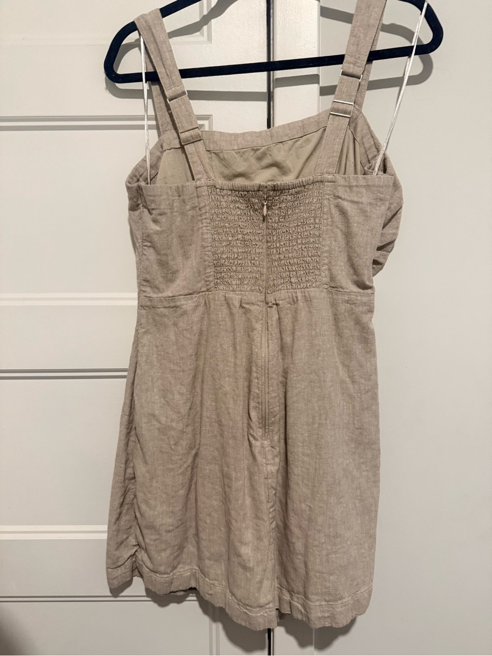 Abercrombie and Fitch Linen Beige Mini Dress square shoulder side rouching - Picture 6 of 6